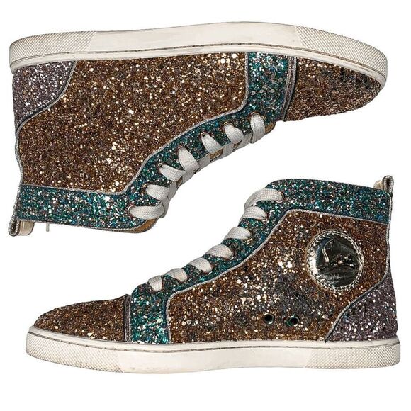 Christian Louboutin Bip Bip Orlato Glitter EU 38 US 8 High Top Lace Up Sneakers - Picture 6 of 12